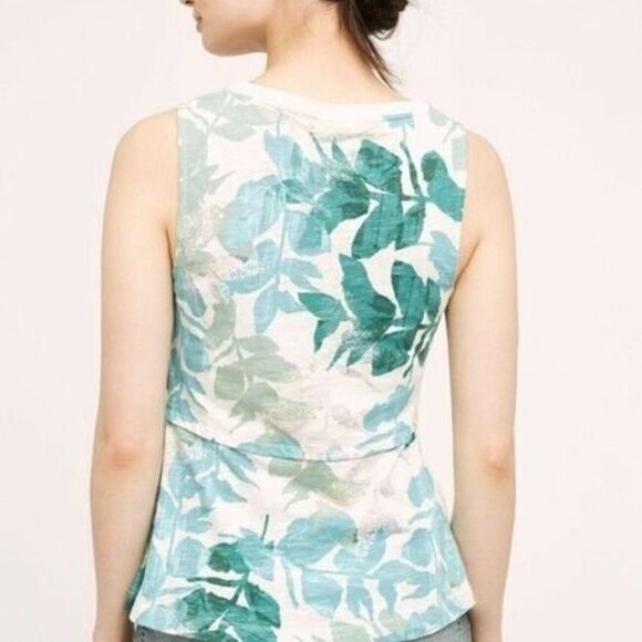 Deletta Anthrolopogie Amalia Peplum V-Neck Tank Top Leaf Print Women's MEDIUM - Picture 2 of 7